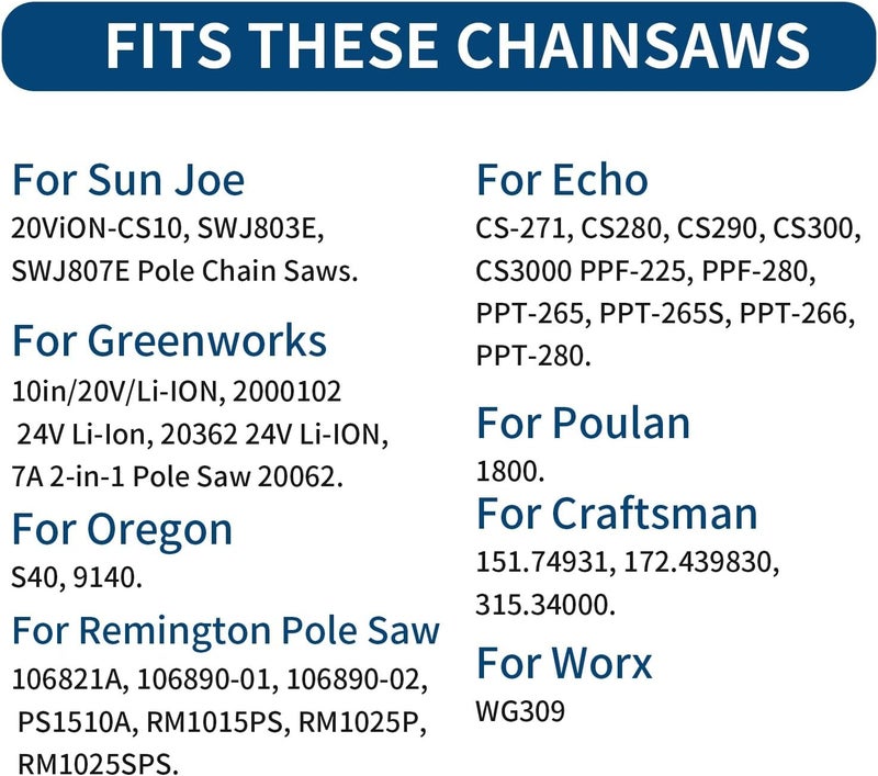 DAOLONG 10 Inch Chainsaw Chain 5-Piece Kit with 10-Inch Guide Bar – S40 3/8" LP .050" Gauge 40DL Replacement Chains Compatible with Remington, Sunjoe, Greenworks, Echo, Craftsman & More (4 Chains + 1 Bar) - Image 5